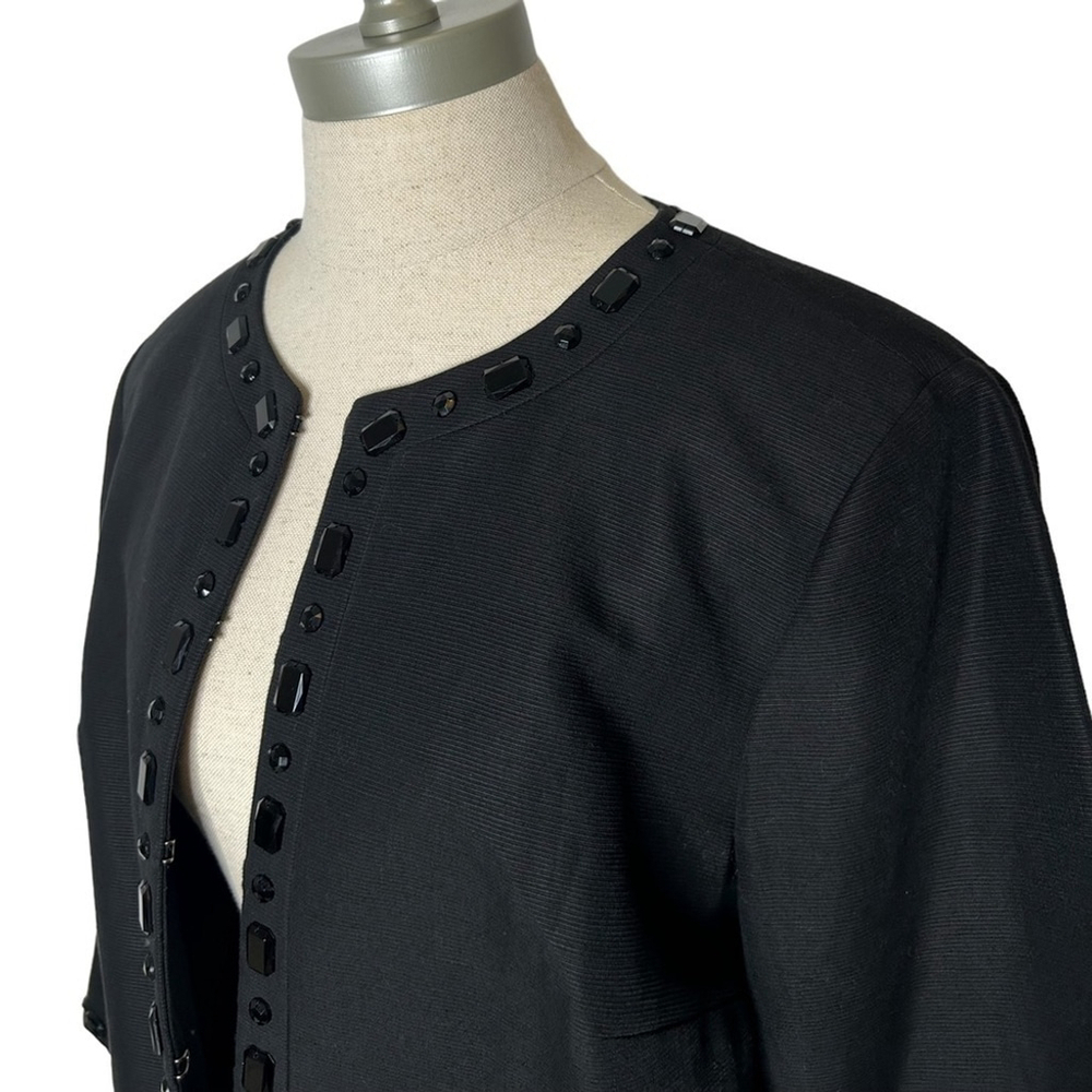 Sigrid Olsen Black Beaded Linen Cotton Blend Suit Separate Open Jacket Size 14 - Picture 8 of 16